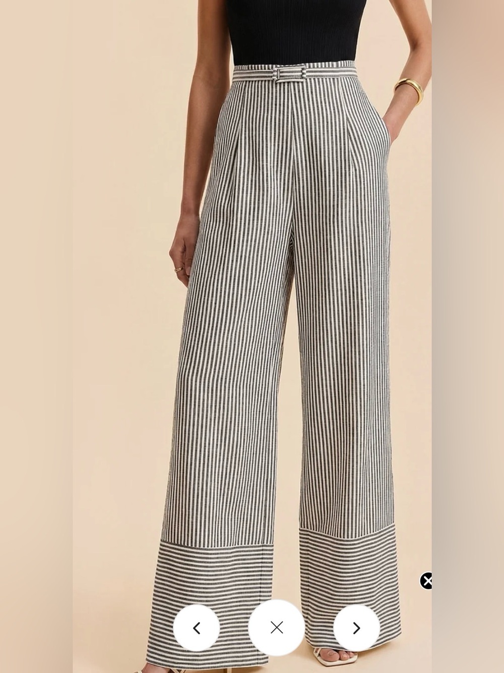 Commense Belted Wide-Leg Striped High-Waist Pants - XS